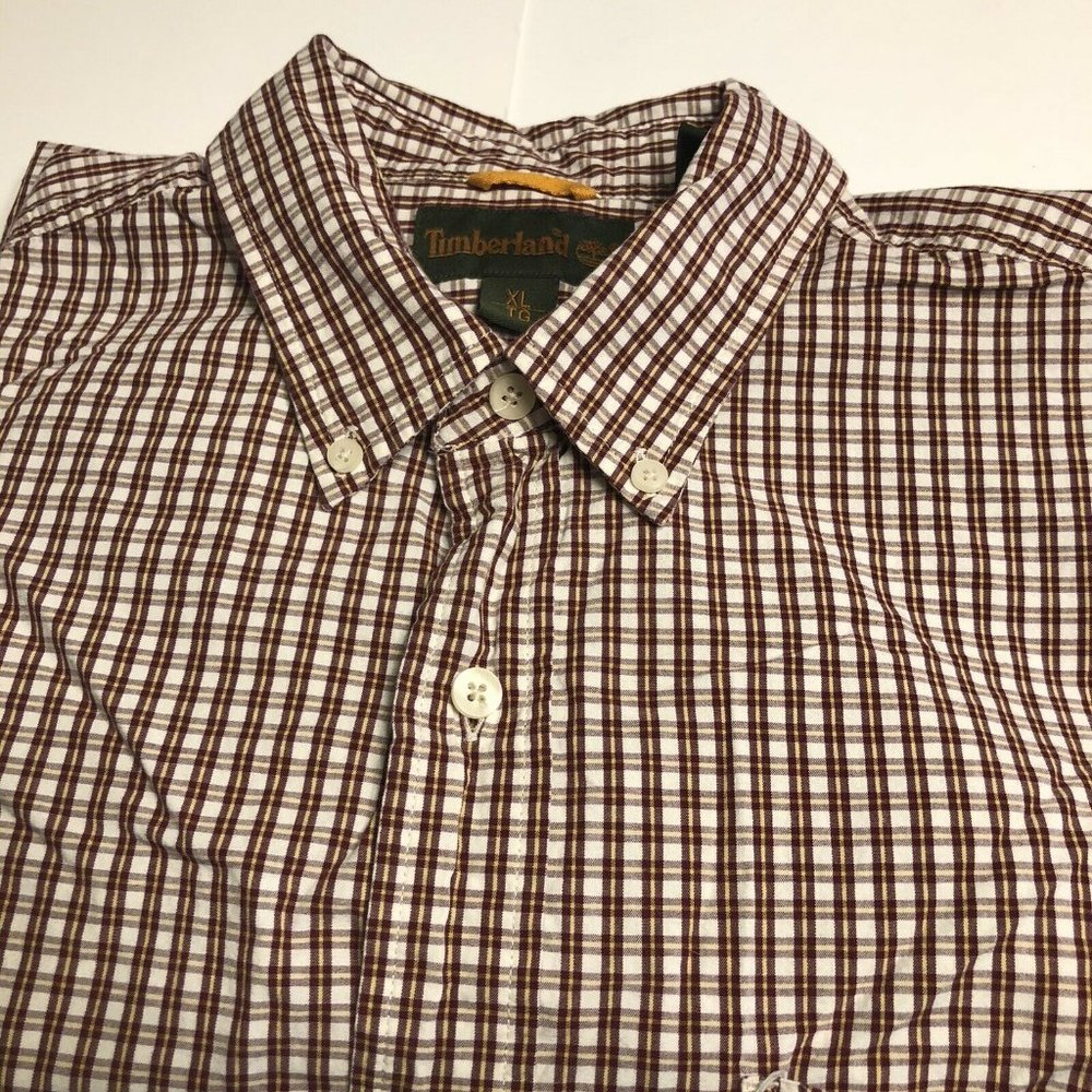 Timberland Long Sleeve Button Down Casual Shirt, XL, Red/White Checks, Cotton